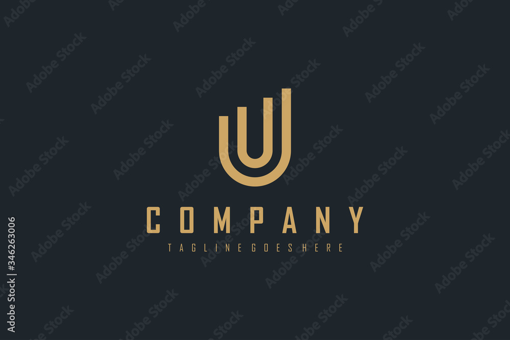 Poster abstract initial letter u logo. gold geometric linear statistic style isolated on black background. 