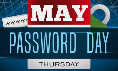 Fototapeta premium Calendar, Padlock and Input Box Promoting Password Day in May, Vector Illustration