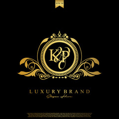 Logo Initial letter KP luxury vector mark, gold color elegant classical symmetric curves decor.