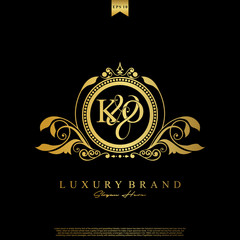 Logo Initial letter KO luxury vector mark, gold color elegant classical symmetric curves decor.