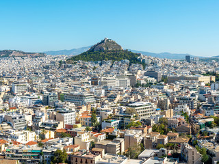 Fototapeta premium Mount Lycabettus and the Neighborhoods of Plaka, Kolonaki, and Syntagma in Athens, Greece