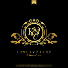 Logo Initial letter KS luxury vector mark, gold color elegant classical symmetric curves decor.