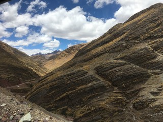 Rainbow mountains in Peru, georgeous beautiful landscape, Colorful view. Peruvian travel background, andes.