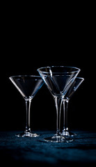 Empty martini glasses on a black. Moscow