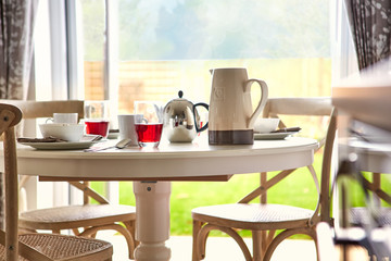 Breakfast served on table in the morning