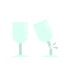Broken glass. Wineglass set for wine. Crack and splinter. Damaged Cup. Bar and restaurant element. Blue fragile object. Cartoon flat illustration