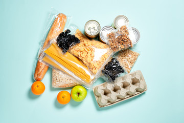 Set of food products. Food supplies.. Donation, coronavirus and quarantine concept.