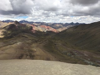 Naklejka premium Rainbow mountains in Peru, georgeous beautiful landscape, Colorful view. Peruvian travel background, andes.