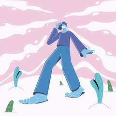 Young boy protecting from coronavirus infection.Teenage characters in prevention masks. Coronavirus control concept. Flat cartoon vector illustration.