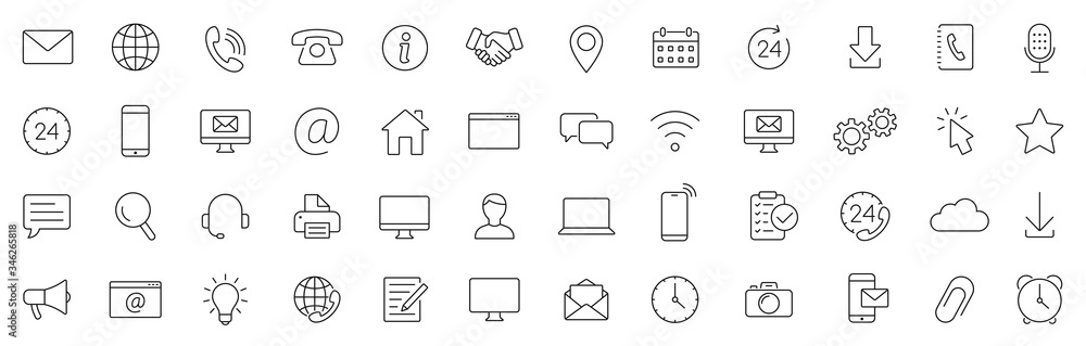 Poster contact thin line icons set. basic contact icon. vector
