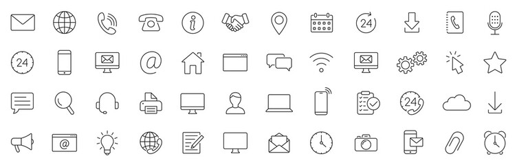 Contact thin line icons set. Basic contact icon. Vector