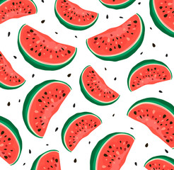 Vector summer pattern with watermelon. Vector illustration. 
Watercolor drawing of watermelon.