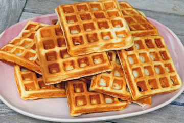 Plate of freshly baked waffles