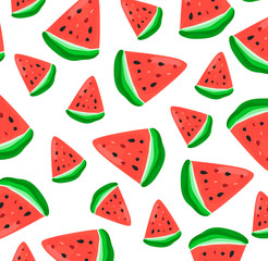Vector summer pattern with watermelon. Vector illustration. 
Watercolor drawing of watermelon. Sliced ​​watermelon on a white background.