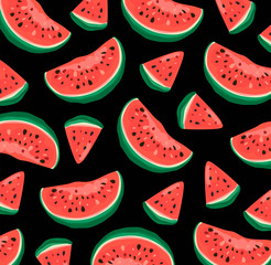 Vector summer pattern with watermelon. Vector illustration. 
Watercolor drawing of watermelon.