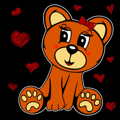 Bear in love. Vector template for design T-shirts. Fashion graphic for apparel. Character image bear for children's magazines and preschool institutions. 