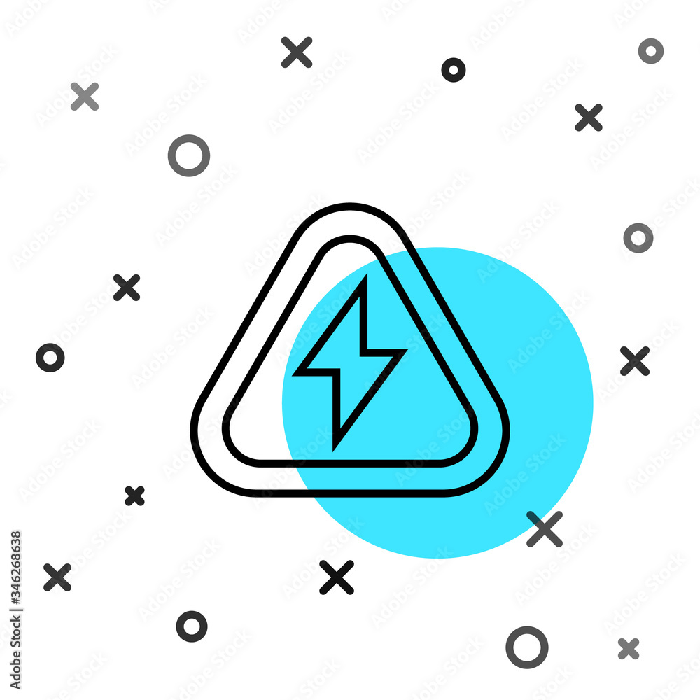 Poster black line high voltage icon isolated on white background. danger symbol. arrow in triangle. warning