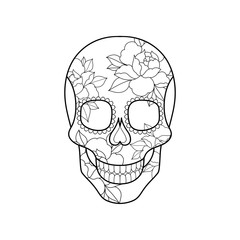 Abstract linear head of skull decorative with flower elements. Tattoo skull. Logo of the skull. Vector illustration