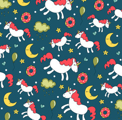 Vector pattern with cute unicorns. greeting card for boys. Vector seamless pattern with cute cartoon unicorns. Wrapping paper or fabric.