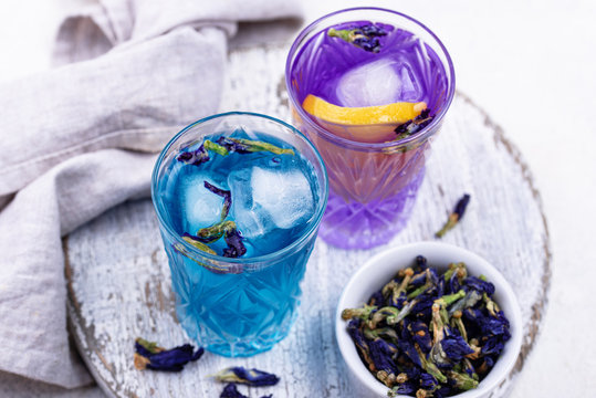 Cold blue and purple tea Butterfly pea