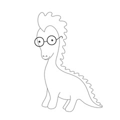 Coloring Pages. Coloring Book for kids. Colouring pictures with cute .dinosaur with glasses.Vector animals illustration. Cartoon adorable character for cards, wallpaper, textile, fabric, kindergarten.