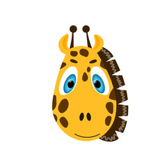 Colorful cute vector giraffe face. One object on a white background. Cartoon flat illustration. Emoji funny animal. Embarrassed smile emotion. Template icon. Logo, sticker.