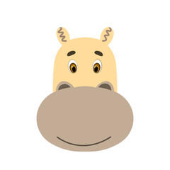Colorful cute vector hippopotamus face. One object on a white background. Cartoon flat illustration. Emoji funny animal. Embarrassed smile emotion. Template icon. Logo, sticker.
