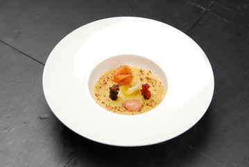 white plate with modern food