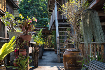 IInterior and exterior of the Twin Thai Traditional House Glastron Clubhouse and HIP CAFE at Ko Kret island
