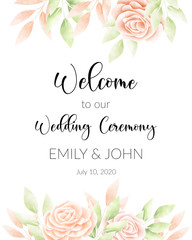 Watercolor floral frame. Wedding invitation card.