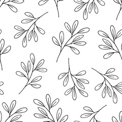 Seamless floral pattern. Seamless pattern with hand drawn forest leaves. Illustration in doodle style for wedding decoration, card, greeting, print and other floral vintage design.