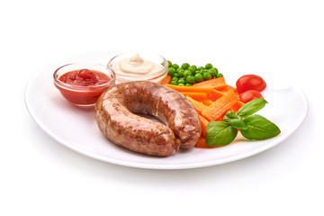 Irish pork sausages, isolated on white background