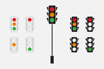 Traffic lights, line design and silhouette icon. Vector illustration EPS 10 - 346272433