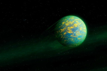 Fantastic exoplanet of violet color. Elements of this image were furnished by NASA.