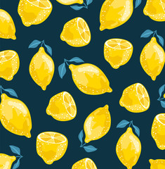 Summer pattern with sliced lemons. Vector illustration. Wrapping paper or fabric.