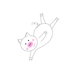 The piglet does exercises, goes in for sports. Coloring Book for kids. Colouring pictures with cute 
pig. Outline vector animals illustration. Isolated cartoon adorable character.