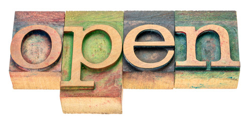 open word abstract in wood type