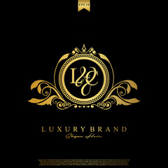 Logo Initial letter LC luxury vector mark, gold color elegant classical symmetric curves decor.