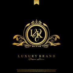 Logo Initial letter LK luxury vector mark, gold color elegant classical symmetric curves decor.