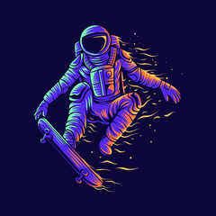 astronaut skateboarding jump with skateboard vector illustration design © tombkick