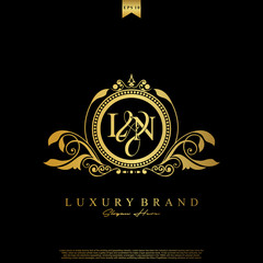 Logo Initial letter LN luxury vector mark, gold color elegant classical symmetric curves decor.
