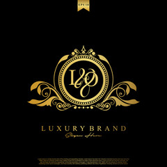 Logo Initial letter LO luxury vector mark, gold color elegant classical symmetric curves decor.