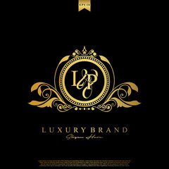 Logo Initial letter LP luxury vector mark, gold color elegant classical symmetric curves decor.