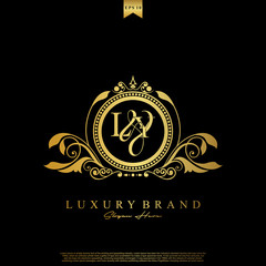 Logo Initial letter LY luxury vector mark, gold color elegant classical symmetric curves decor.