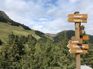 Hiking signs showing directions in Austria