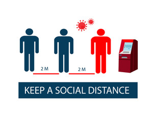 Keep a social distance while standing in line. Prevention of coronavirus infection. Vector flat illustration