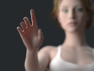 Obraz na płótnie Canvas woman's hand touches virtual screen
