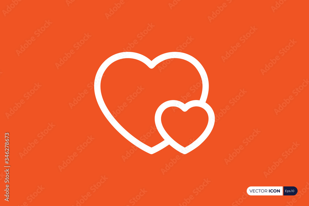 Poster heart icon symbol of love. white linear style isolated on orange background. flat line vector icon d