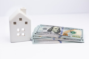 Concept of taking a bank loan to buy a house. Insurance to safe your property.