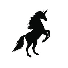 Fototapeta na wymiar Vector black flat standing unicorn silhouette isolated on white background